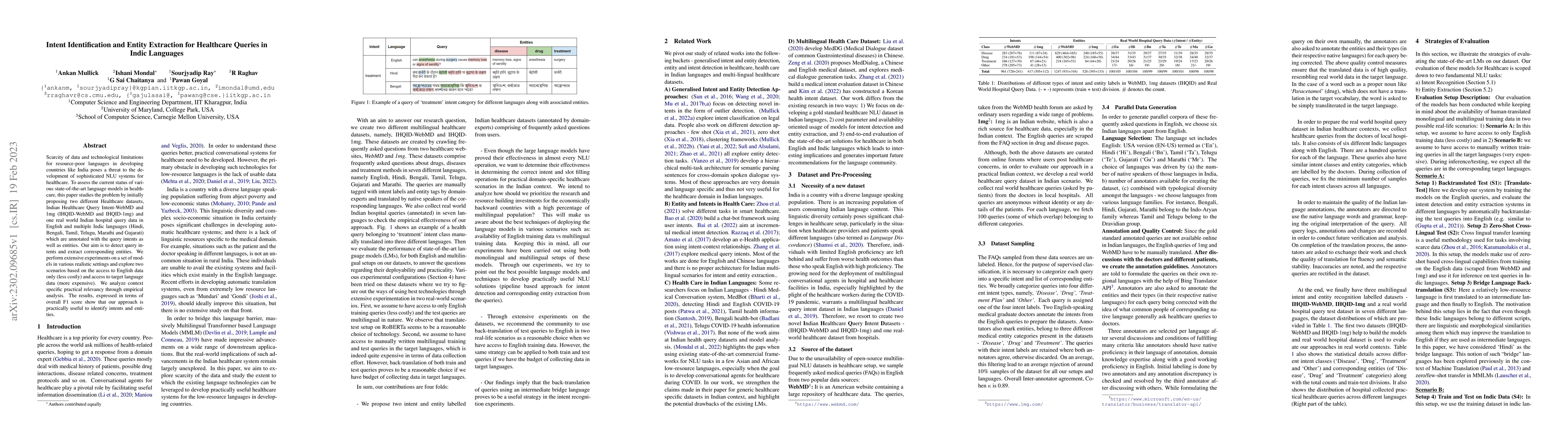 Thumbnail for Intent Identification and Entity Extraction for Healthcare Queries in
  Indic Languages