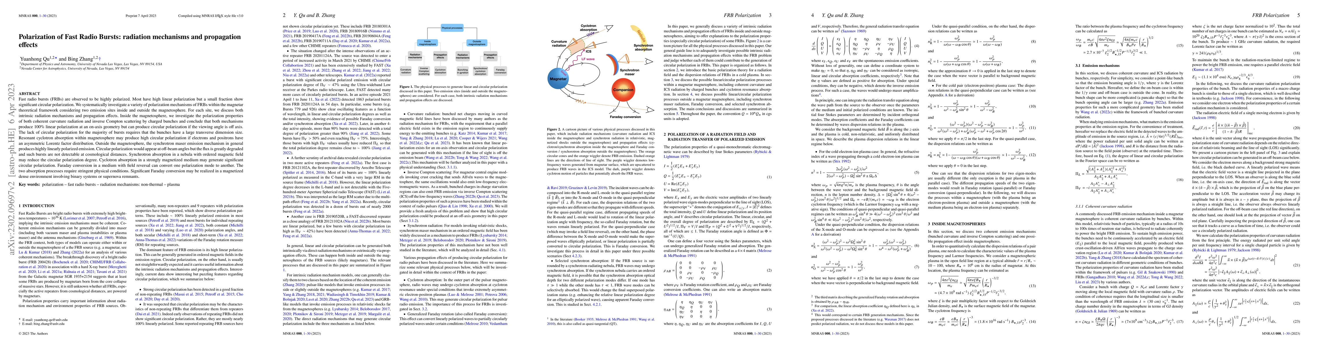 Thumbnail for Polarization of Fast Radio Bursts: radiation mechanisms and propagation
  effects