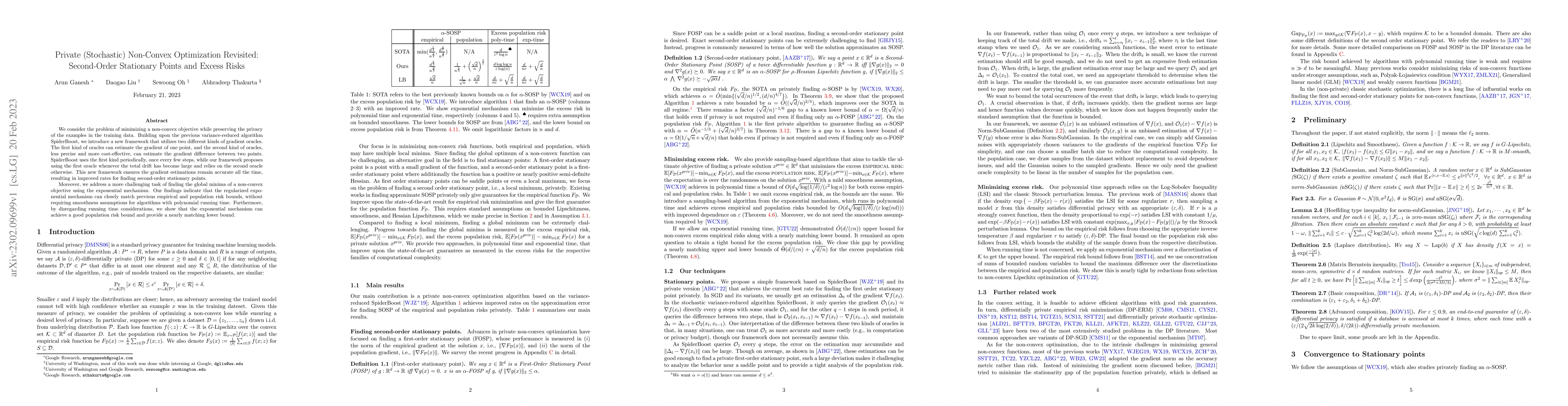 Thumbnail for Private (Stochastic) Non-Convex Optimization Revisited: Second-Order
  Stationary Points and Excess Risks