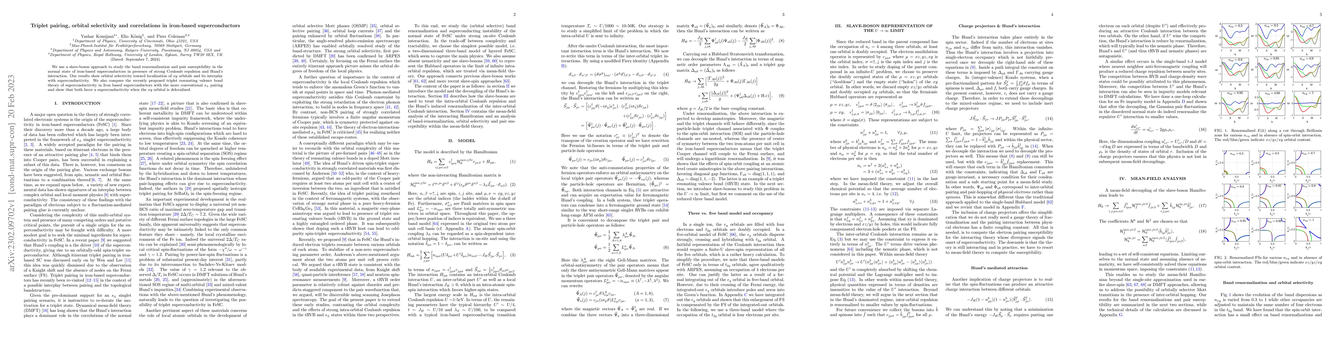 Thumbnail for Triplet pairing, orbital selectivity and correlations in Iron-based
  superconductors