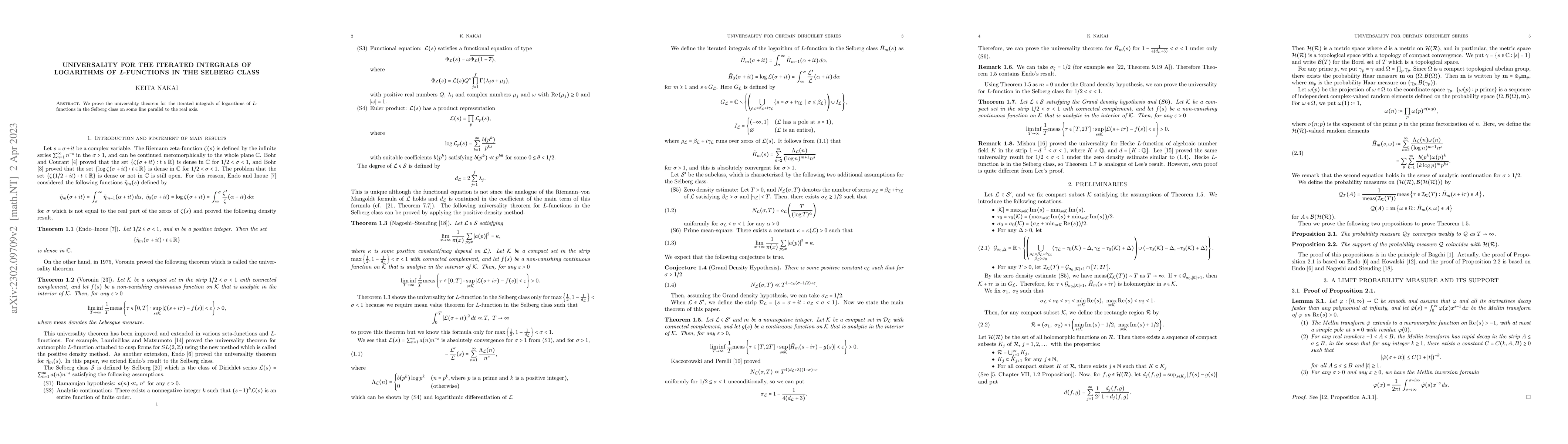 Thumbnail for Universality for the iterated integrals of logarithms of $L$-functions
  in the Selberg class