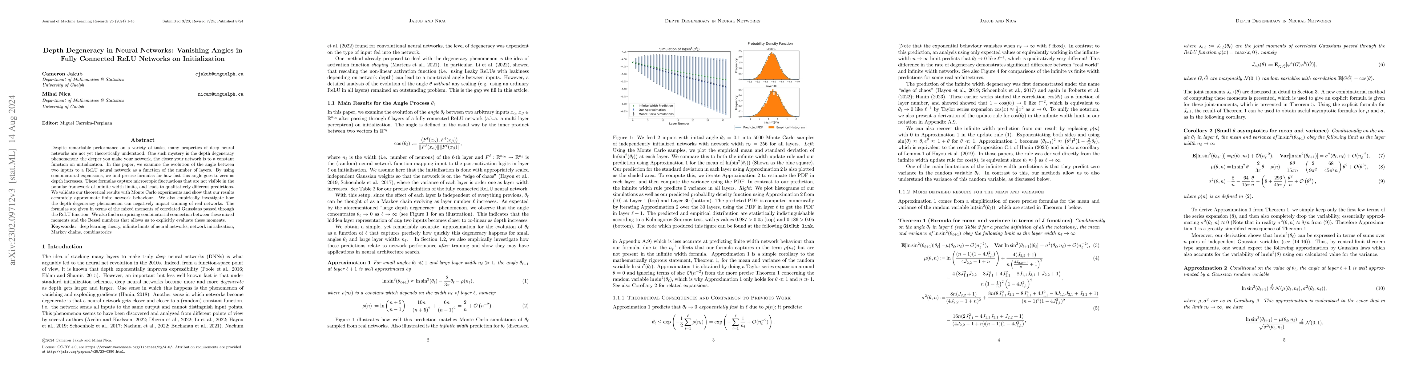 Thumbnail for Depth Degeneracy in Neural Networks: Vanishing Angles in Fully Connected
  ReLU Networks on Initialization