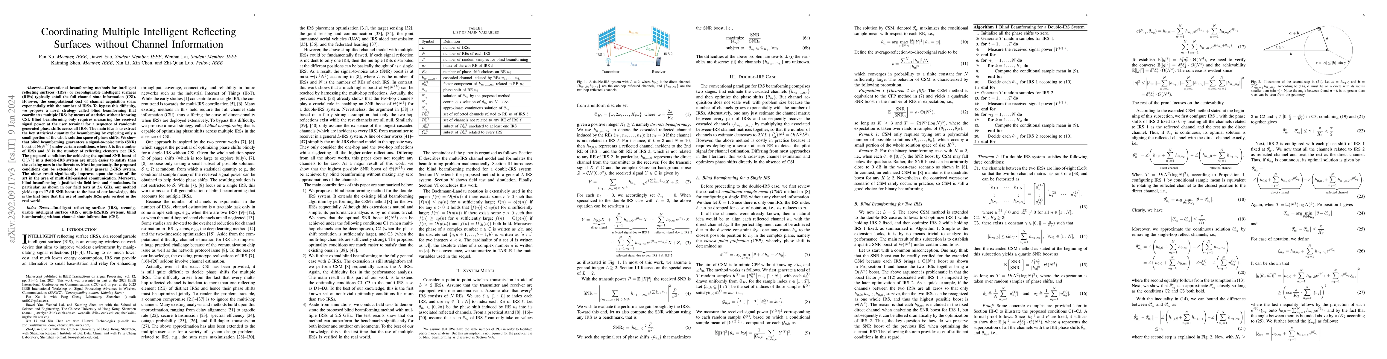 Thumbnail for Coordinating Multiple Intelligent Reflecting Surfaces without Channel
  Information