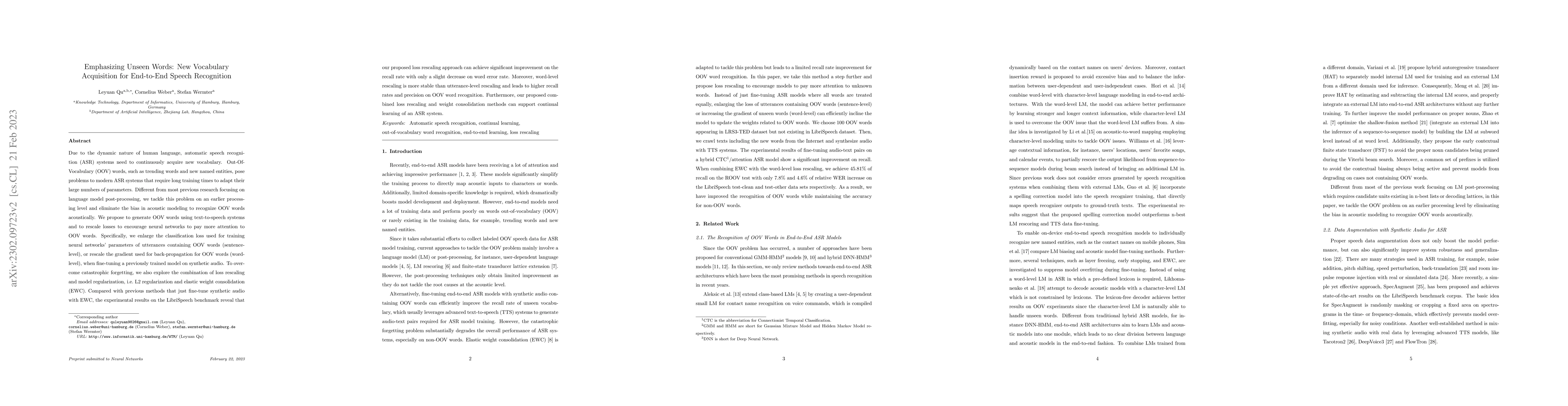 Thumbnail for Emphasizing Unseen Words: New Vocabulary Acquisition for End-to-End
  Speech Recognition