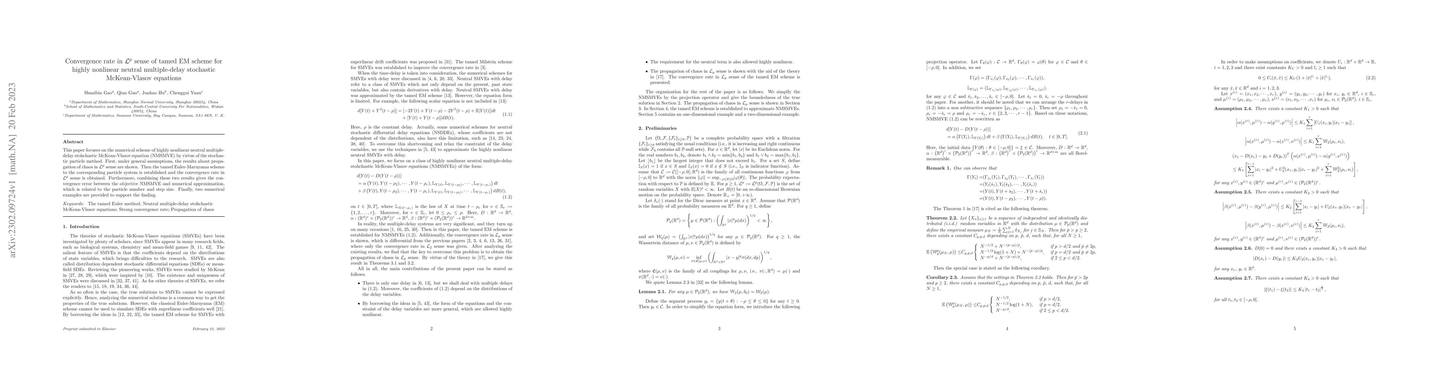 Thumbnail for Convergence rate in $\mathcal{L}^p$ sense of tamed EM scheme for highly
  nonlinear neutral multiple-delay stochastic McKean-Vlasov equations
