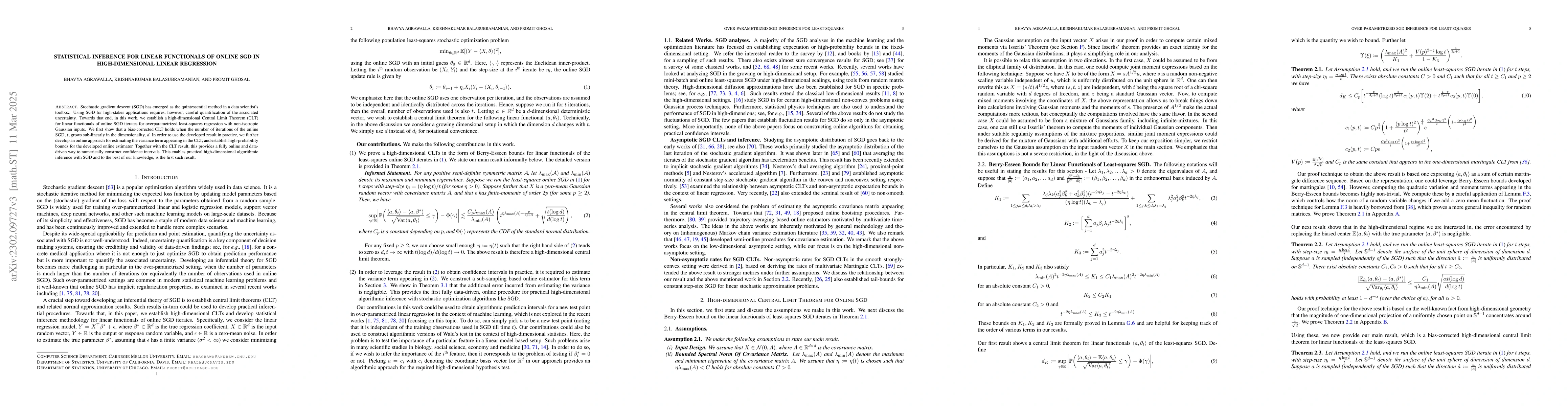 Thumbnail for Statistical Inference for Linear Functionals of Online SGD in
  High-dimensional Linear Regression