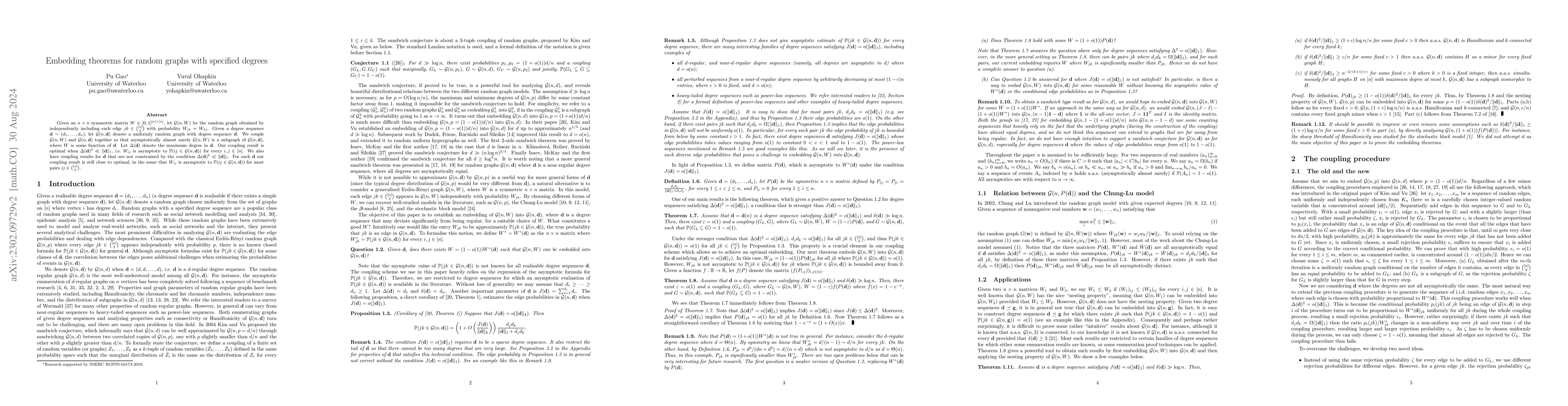 Thumbnail for Embedding theorems for random graphs with specified degrees