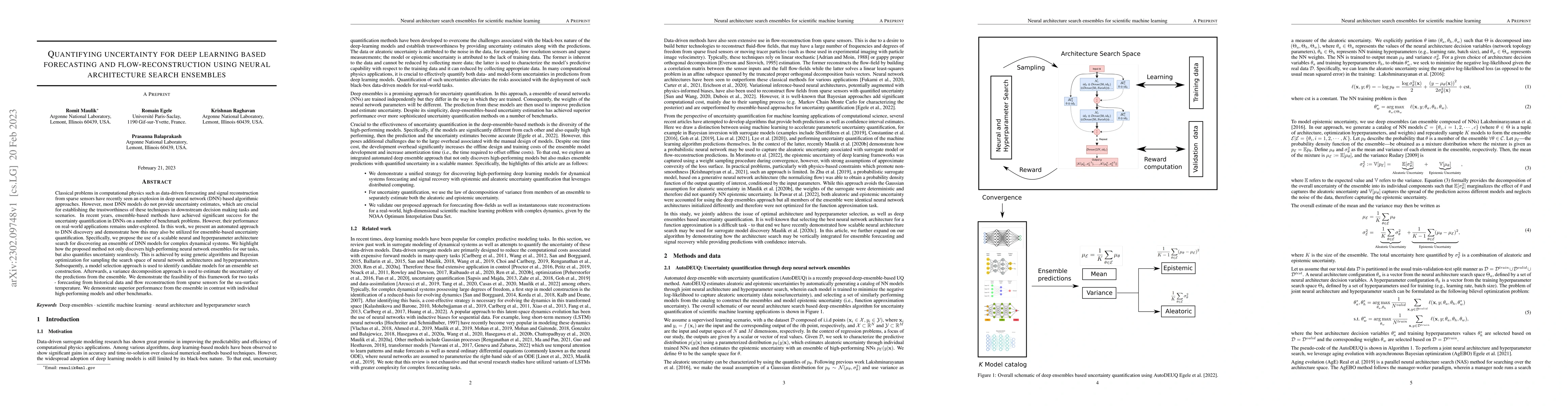 Thumbnail for Quantifying uncertainty for deep learning based forecasting and
  flow-reconstruction using neural architecture search ensembles