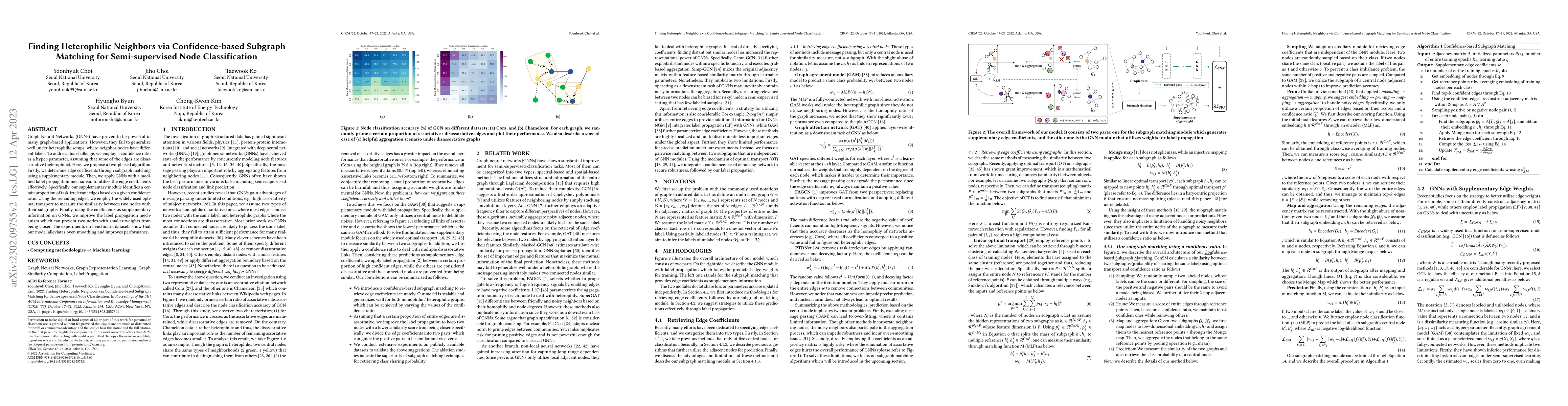 Thumbnail for Finding Heterophilic Neighbors via Confidence-based Subgraph Matching
  for Semi-supervised Node Classification