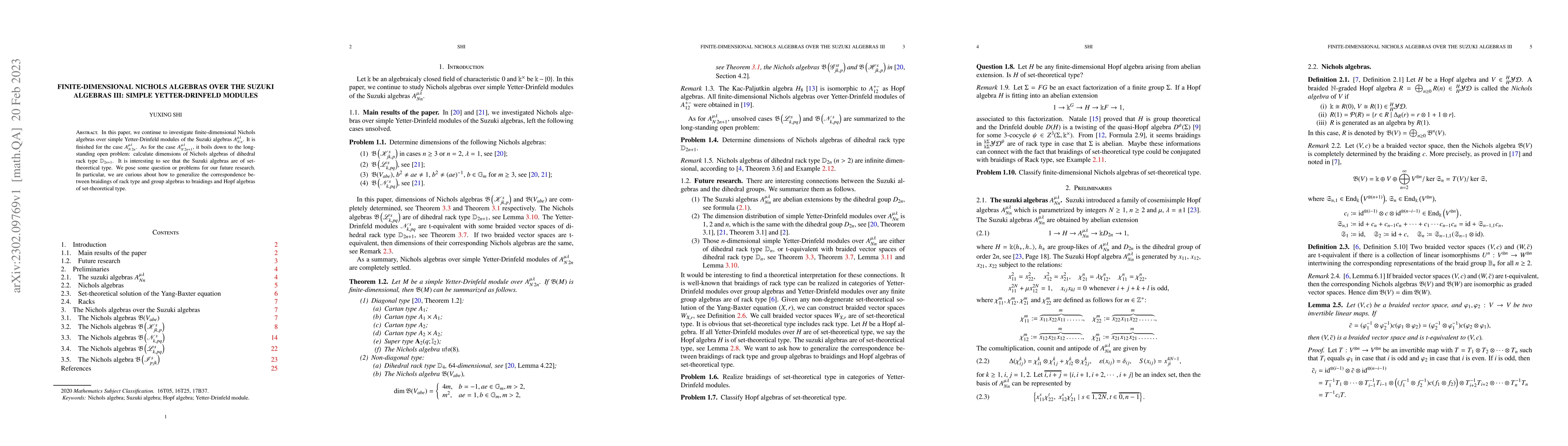 Thumbnail for Finite-dimensional Nichols algebras over the Suzuki algebras III: simple
  Yetter-Drinfeld modules