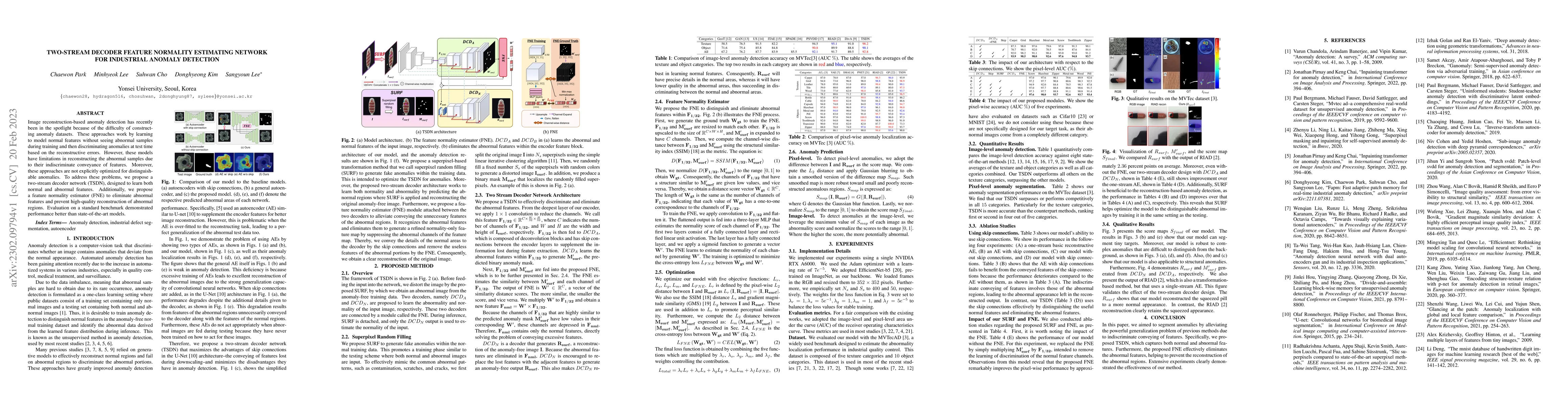 Thumbnail for Two-stream Decoder Feature Normality Estimating Network for Industrial
  Anomaly Detection