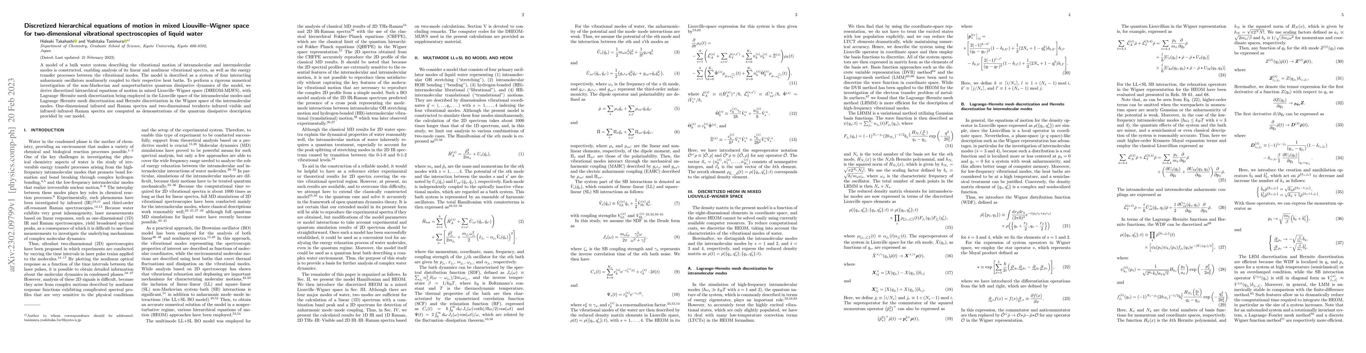 Thumbnail for Discretized hierarchical equations of motion in mixed Liouville--Wigner
  space for two-dimensional vibrational spectroscopies of liquid water