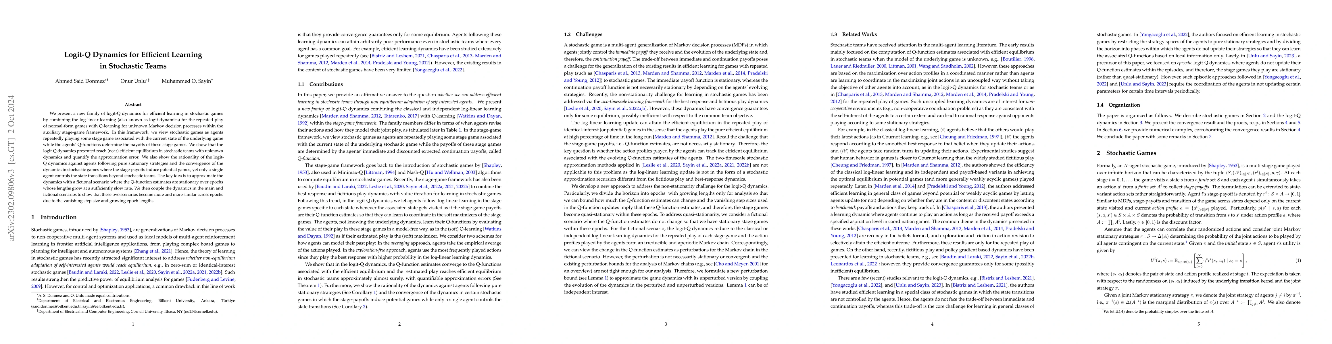 Thumbnail for Logit-Q Dynamics for Efficient Learning in Stochastic Teams