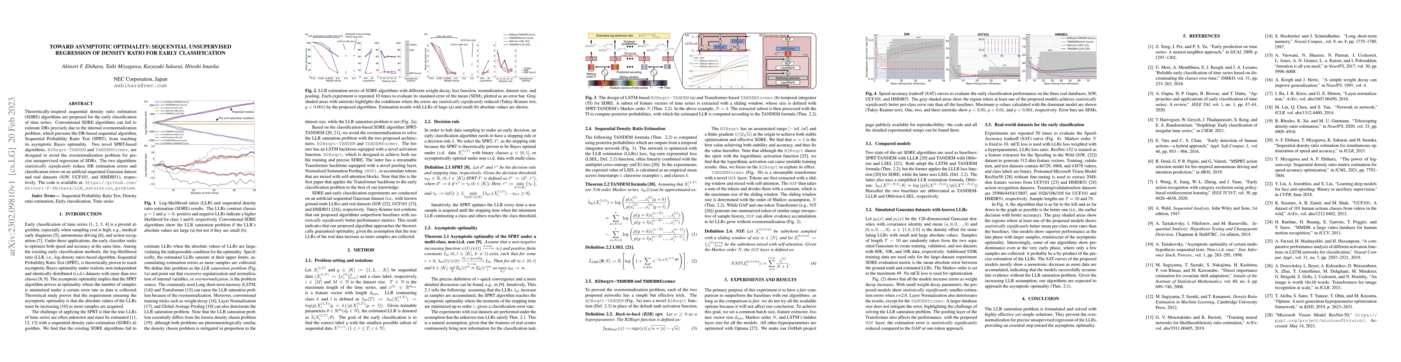 Thumbnail for Toward Asymptotic Optimality: Sequential Unsupervised Regression of
  Density Ratio for Early Classification