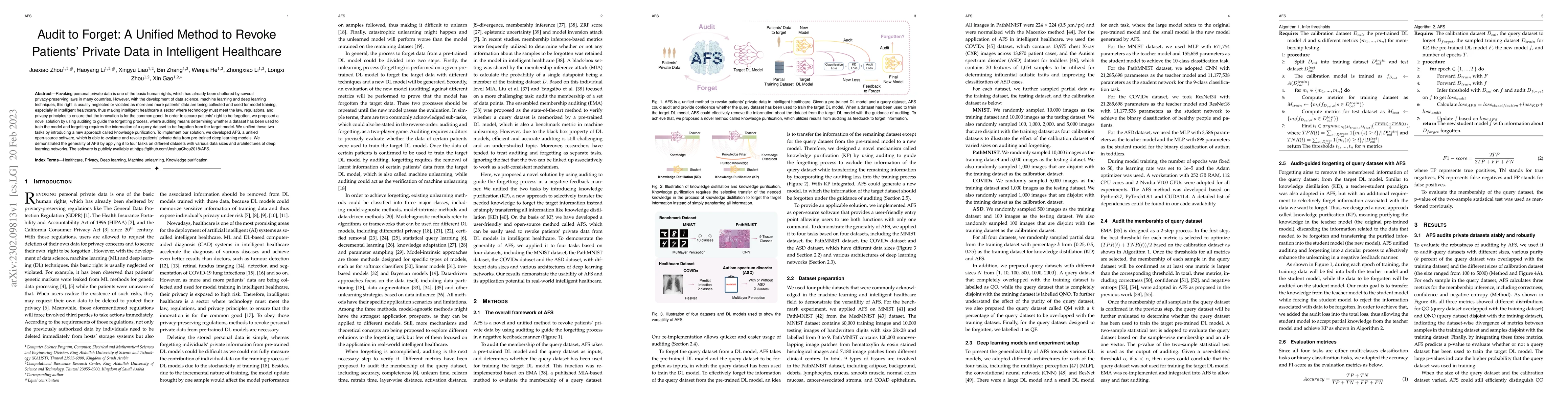 Thumbnail for Audit to Forget: A Unified Method to Revoke Patients' Private Data in
  Intelligent Healthcare
