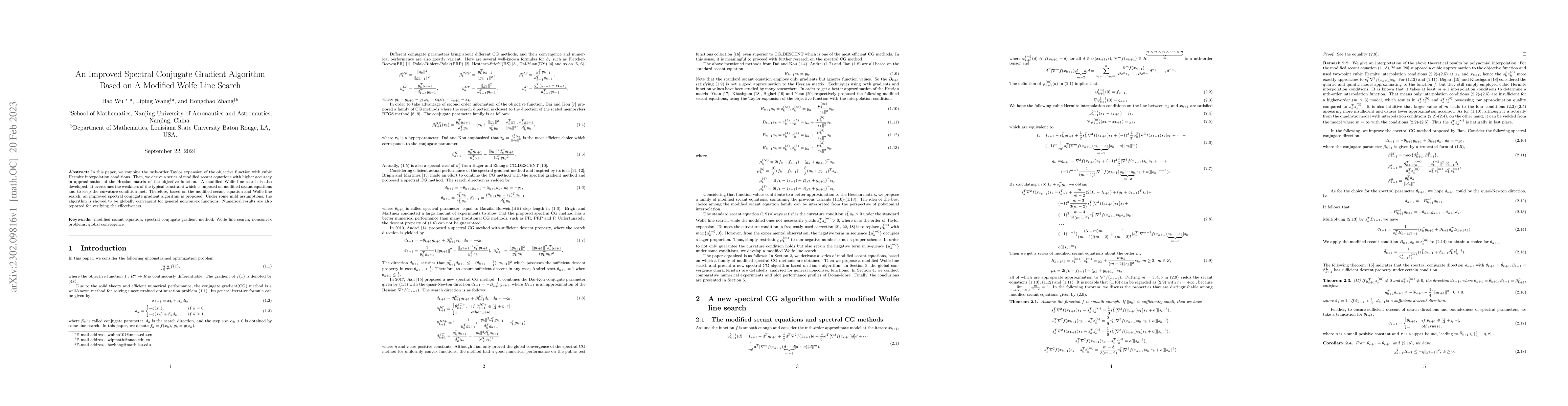 Thumbnail for An Improved Spectral Conjugate Gradient Algorithm Based on A Modified
  Wolfe Line Search