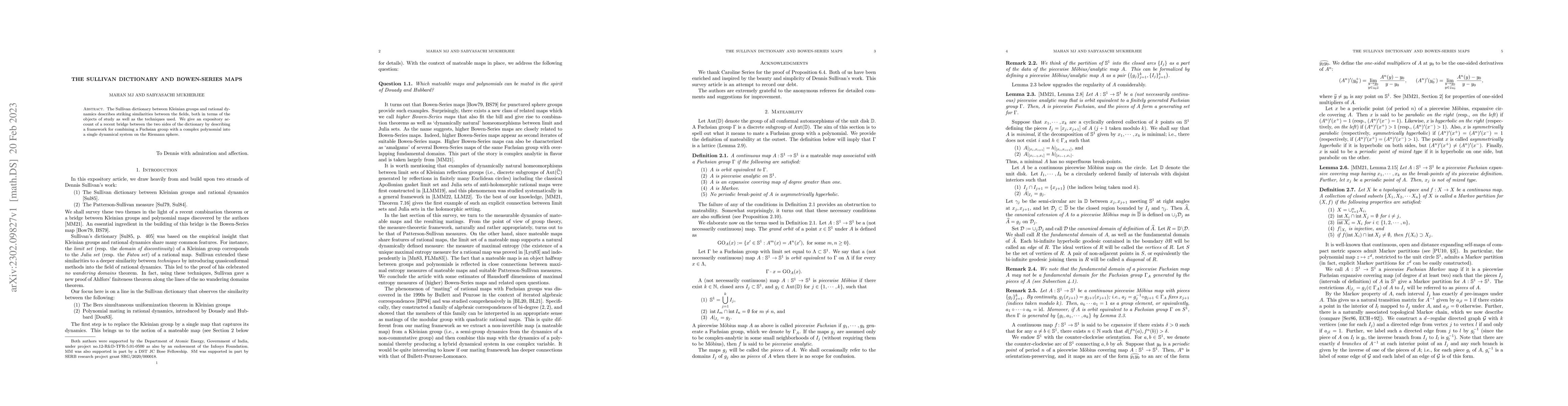 Thumbnail for The Sullivan dictionary and Bowen-Series maps