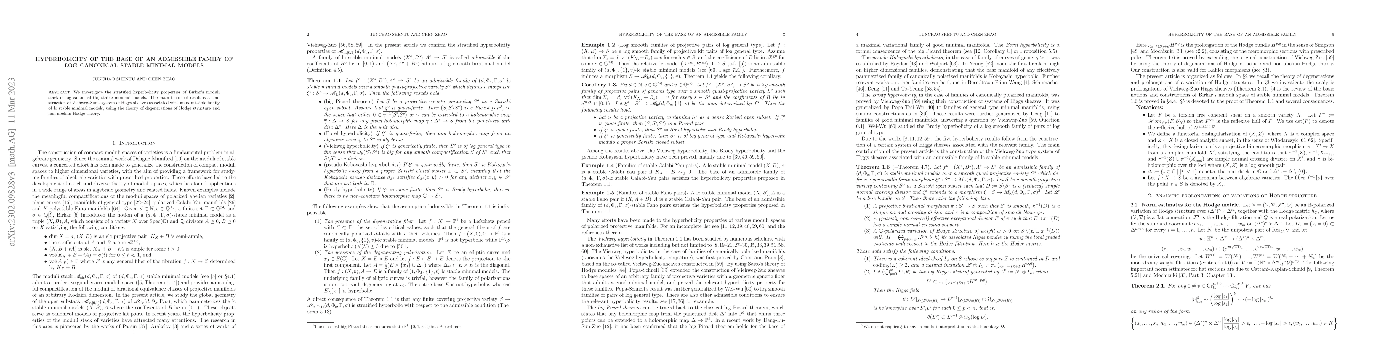 Thumbnail for Hyperbolicity of the base of an admissible family of log canonical
  stable minimal models
