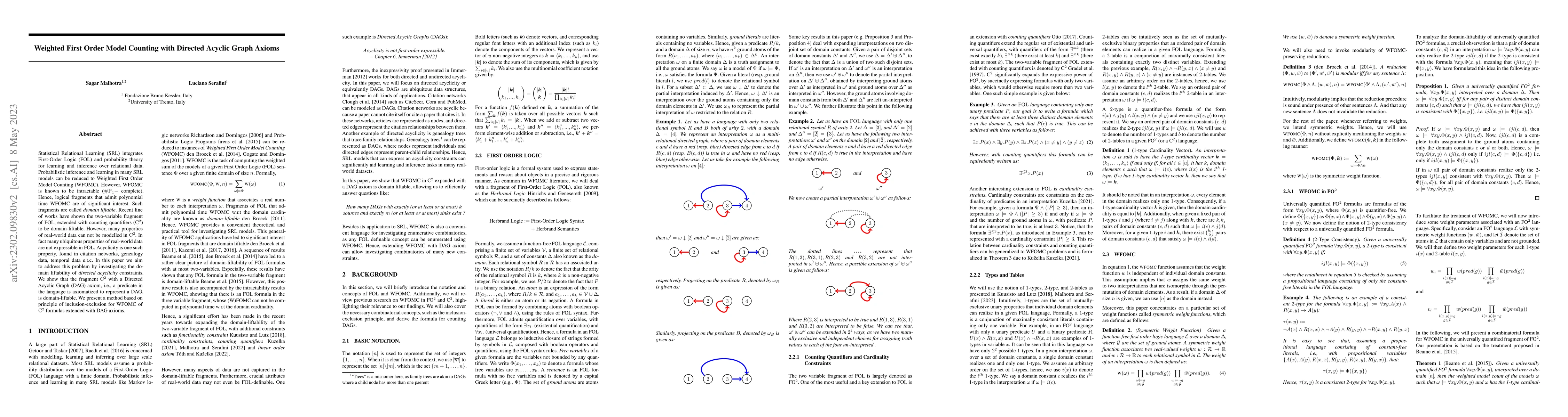 Thumbnail for Weighted First Order Model Counting with Directed Acyclic Graph Axioms