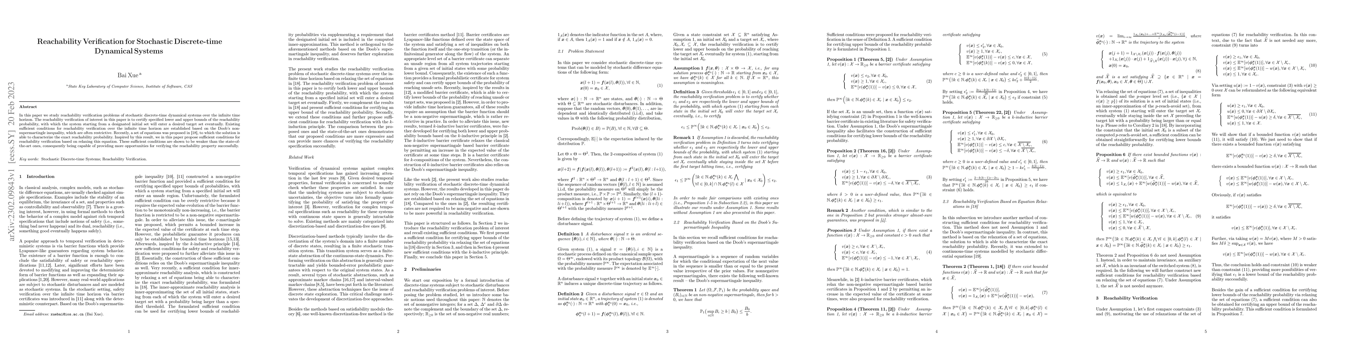 Thumbnail for Reachability Verification for Stochastic Discrete-time Dynamical Systems