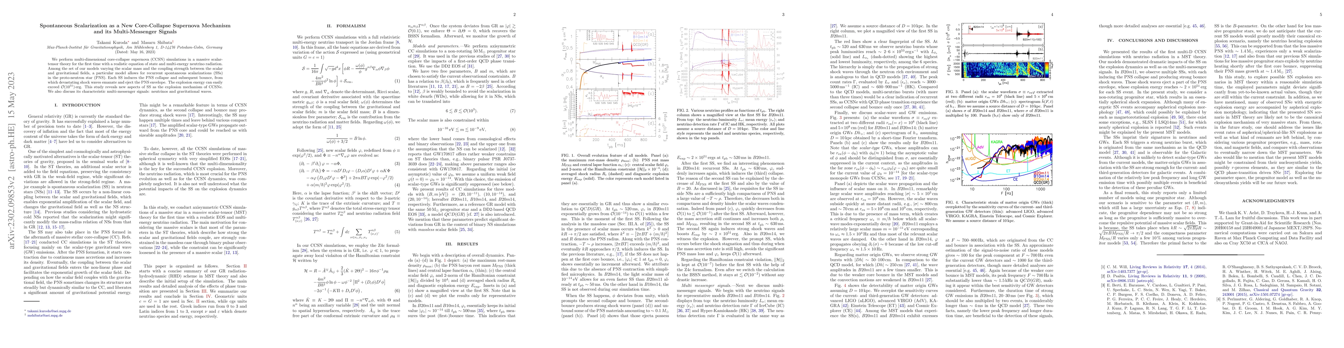 Thumbnail for Spontaneous Scalarization as a New Core-Collapse Supernova Mechanism and
  its Multi-Messenger Signals