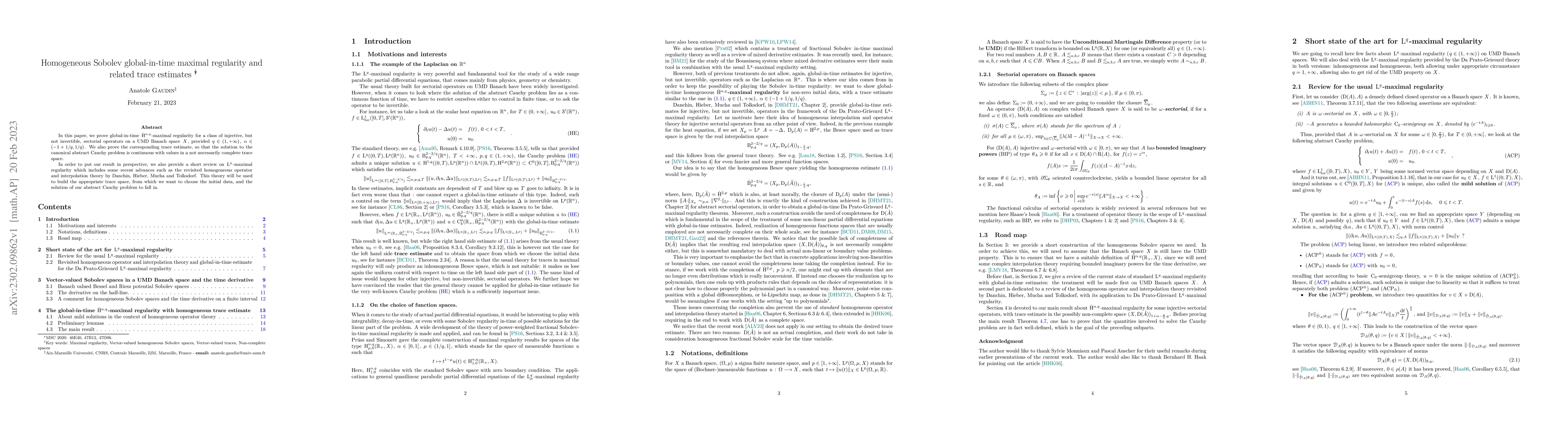 Thumbnail for Homogeneous Sobolev global-in-time maximal regularity and related trace
  estimates