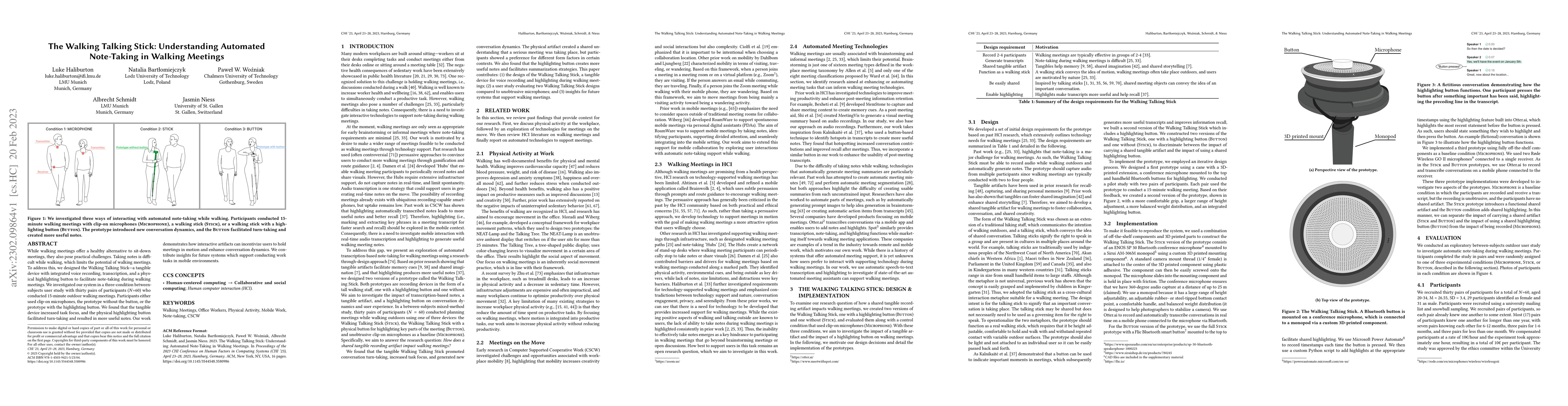 Thumbnail for The Walking Talking Stick: Understanding Automated Note-Taking in
  Walking Meetings