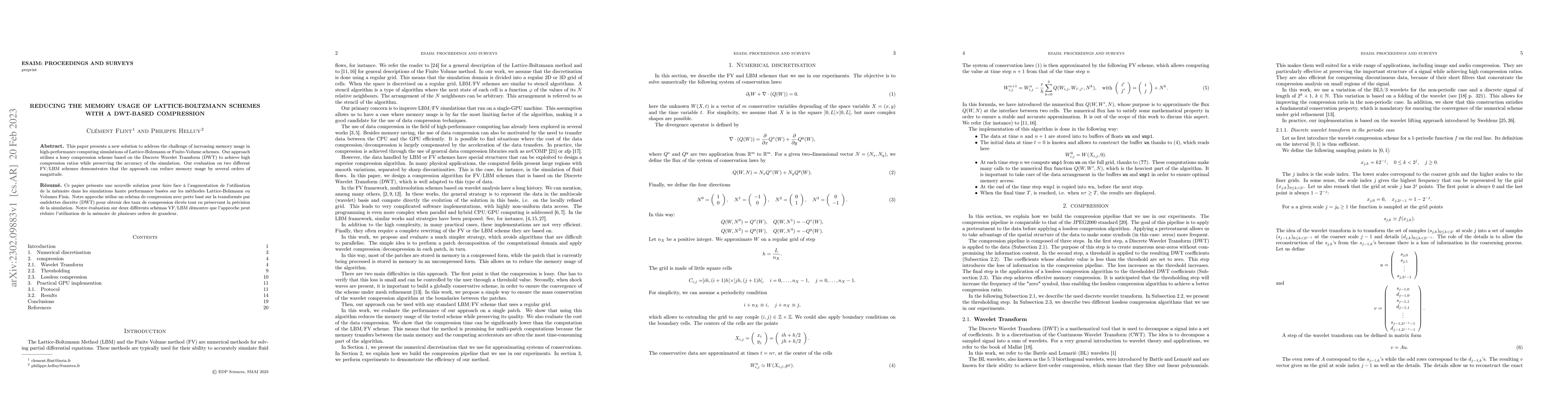 Thumbnail for Reducing the memory usage of Lattice-Boltzmann schemes with a DWT-based
  compression