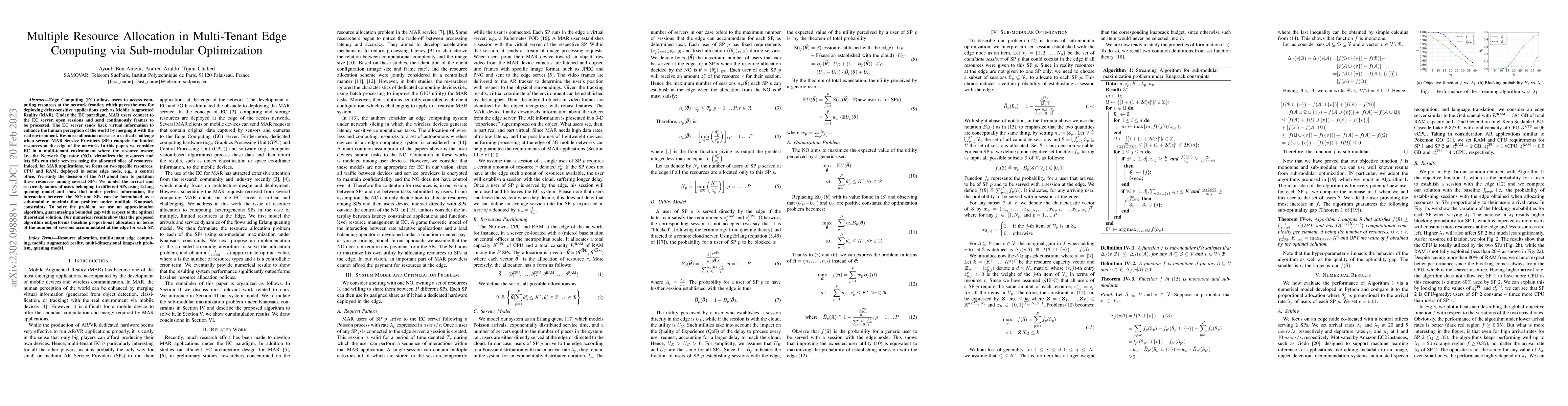 Thumbnail for Multiple Resource Allocation in Multi-Tenant Edge Computing via
  Sub-modular Optimization