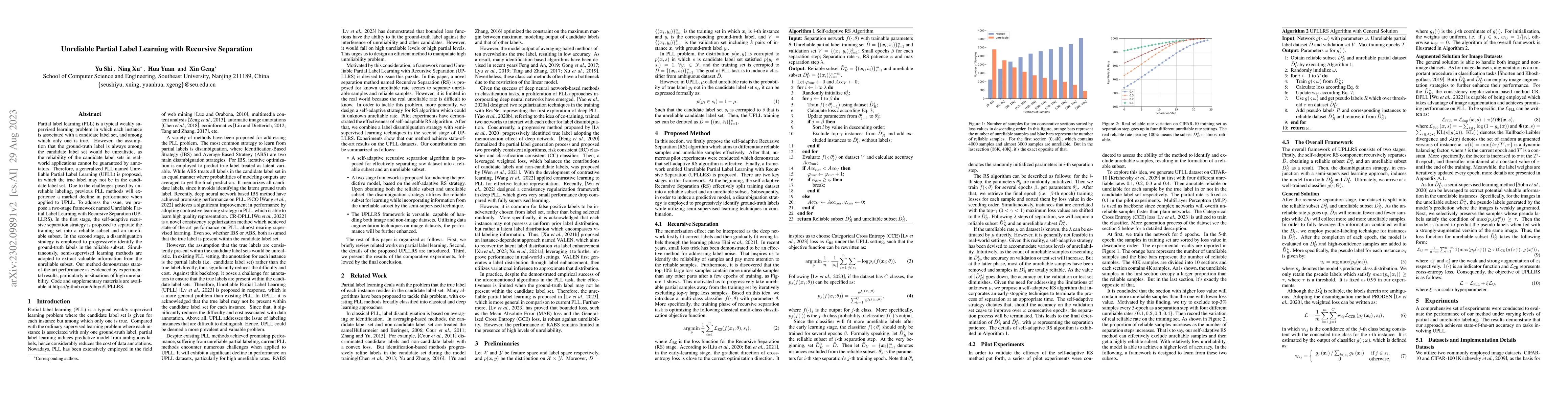 Thumbnail for Unreliable Partial Label Learning with Recursive Separation
