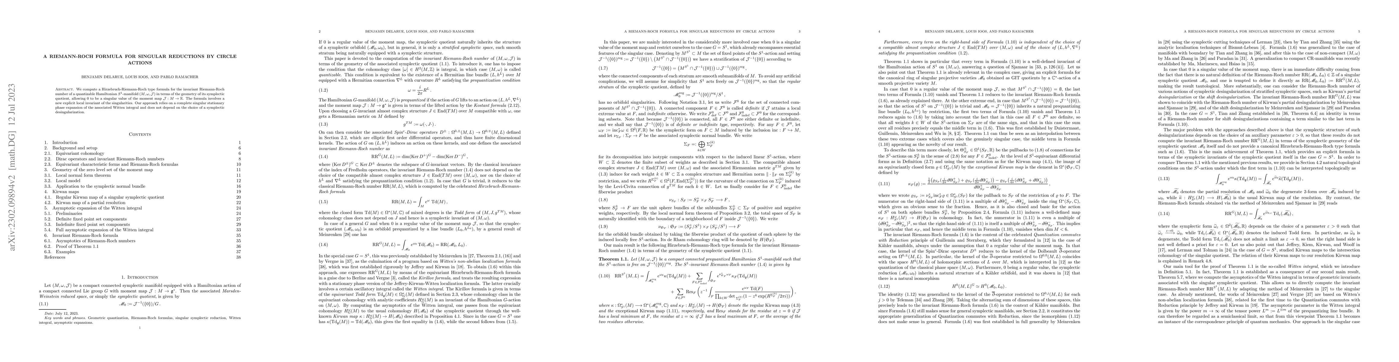 Thumbnail for A Riemann-Roch formula for singular reductions by circle actions