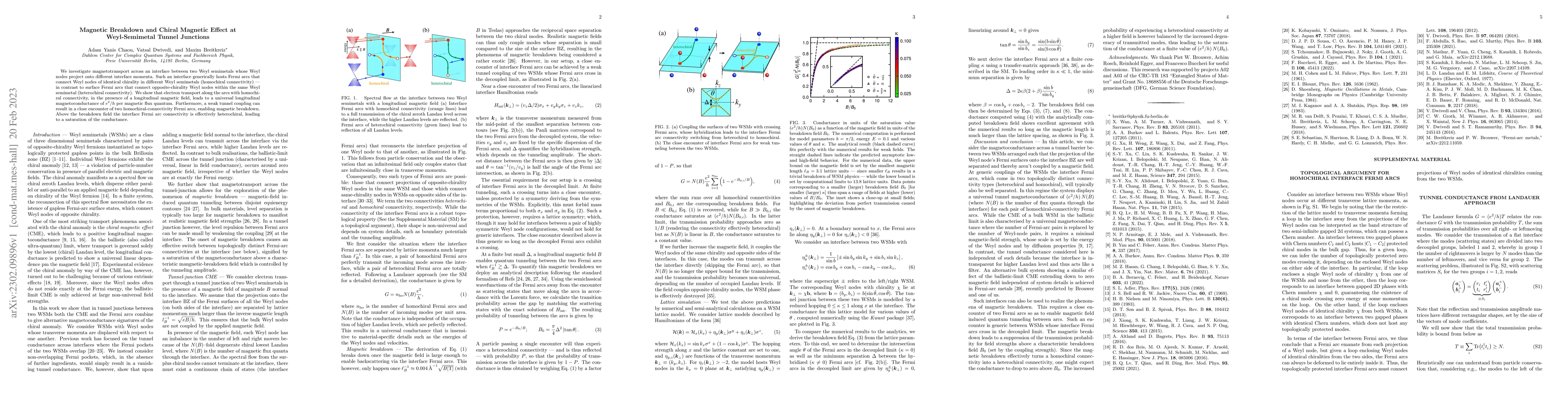 Thumbnail for Magnetic Breakdown and Chiral Magnetic Effect at Weyl-Semimetal Tunnel
  Junctions