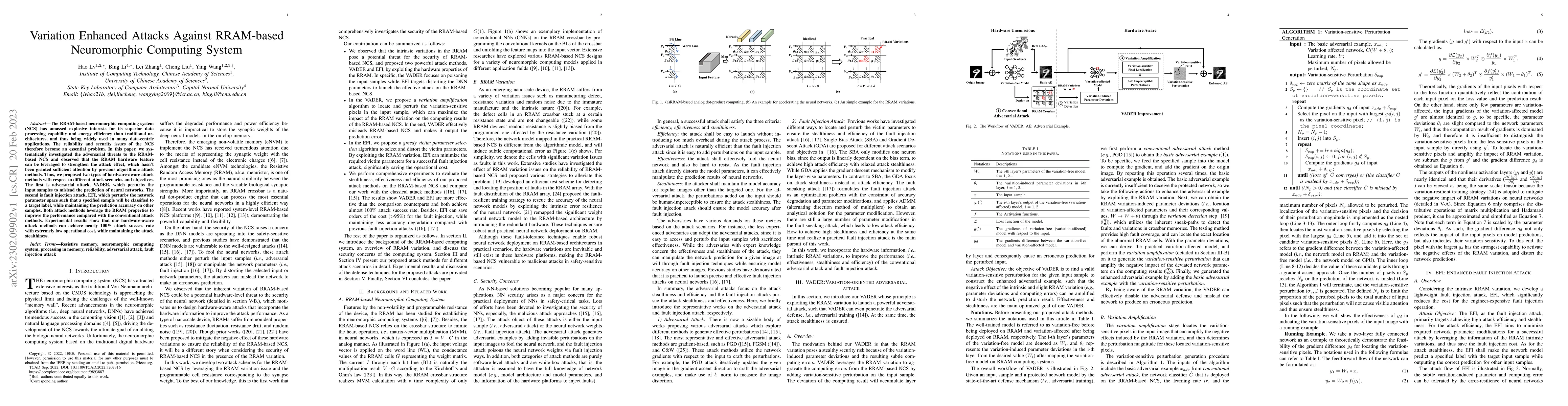 Thumbnail for Variation Enhanced Attacks Against RRAM-based Neuromorphic Computing
  System