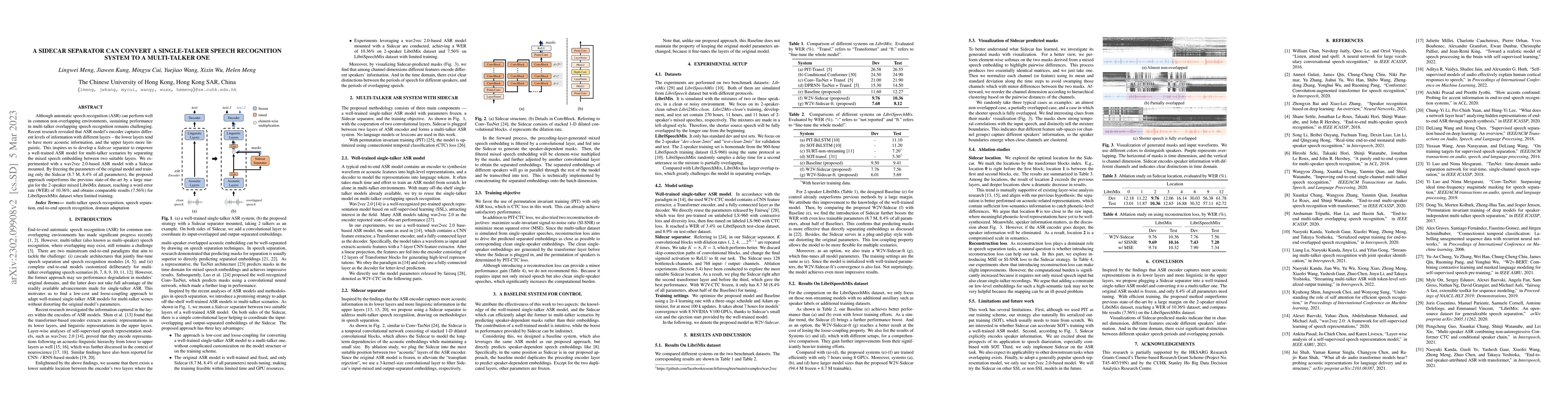 Thumbnail for A Sidecar Separator Can Convert a Single-Talker Speech Recognition
  System to a Multi-Talker One