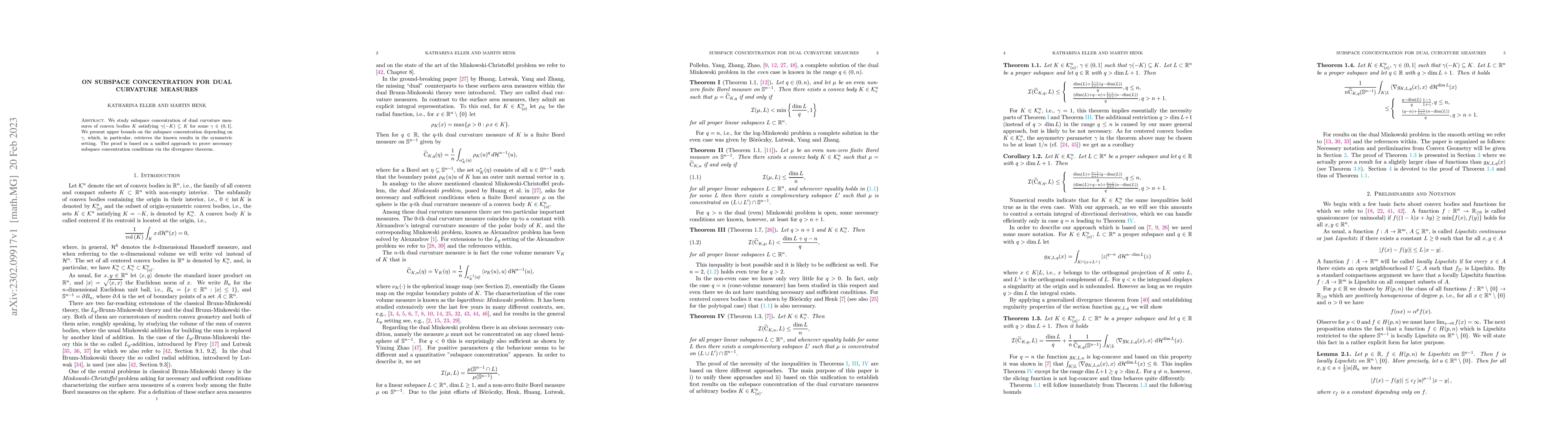 Thumbnail for On subspace concentration for dual curvature measures