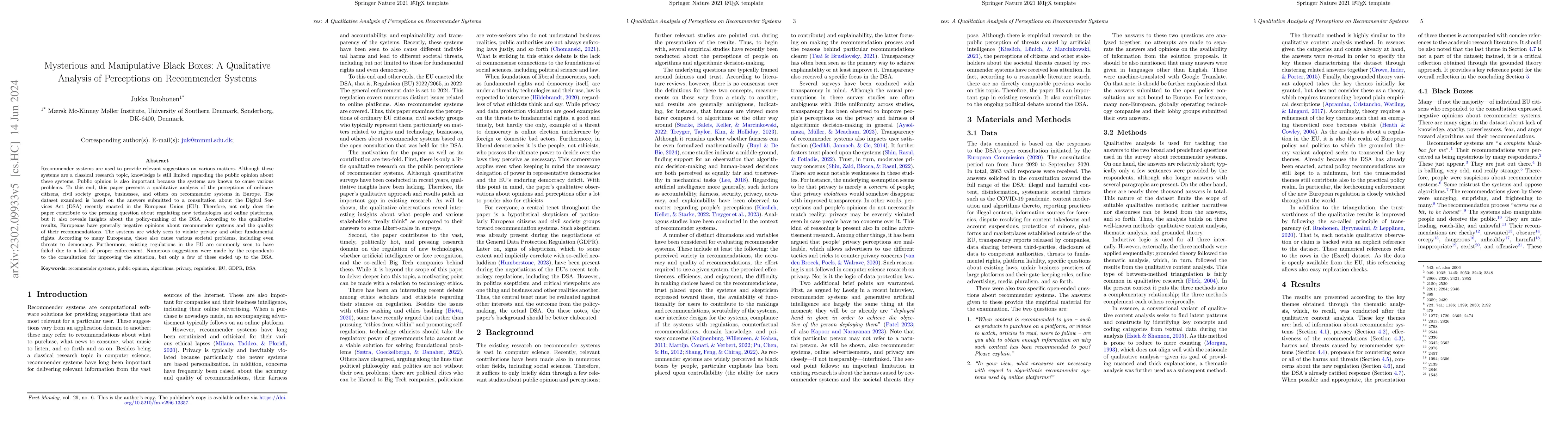 Thumbnail for Mysterious and Manipulative Black Boxes: A Qualitative Analysis of
  Perceptions on Recommender Systems