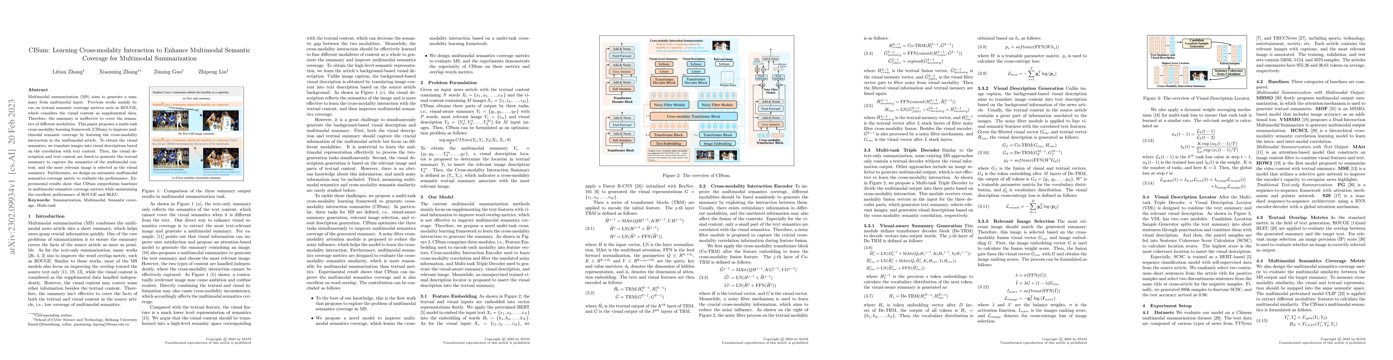 Thumbnail for CISum: Learning Cross-modality Interaction to Enhance Multimodal
  Semantic Coverage for Multimodal Summarization