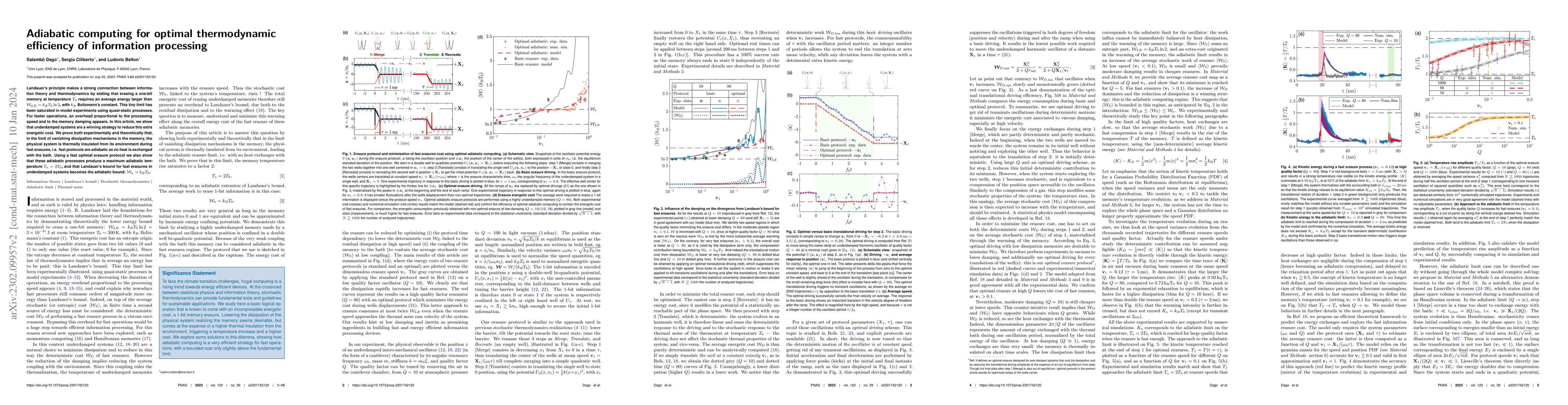 Thumbnail for Adiabatic computing for optimal thermodynamic efficiency of information
  processing