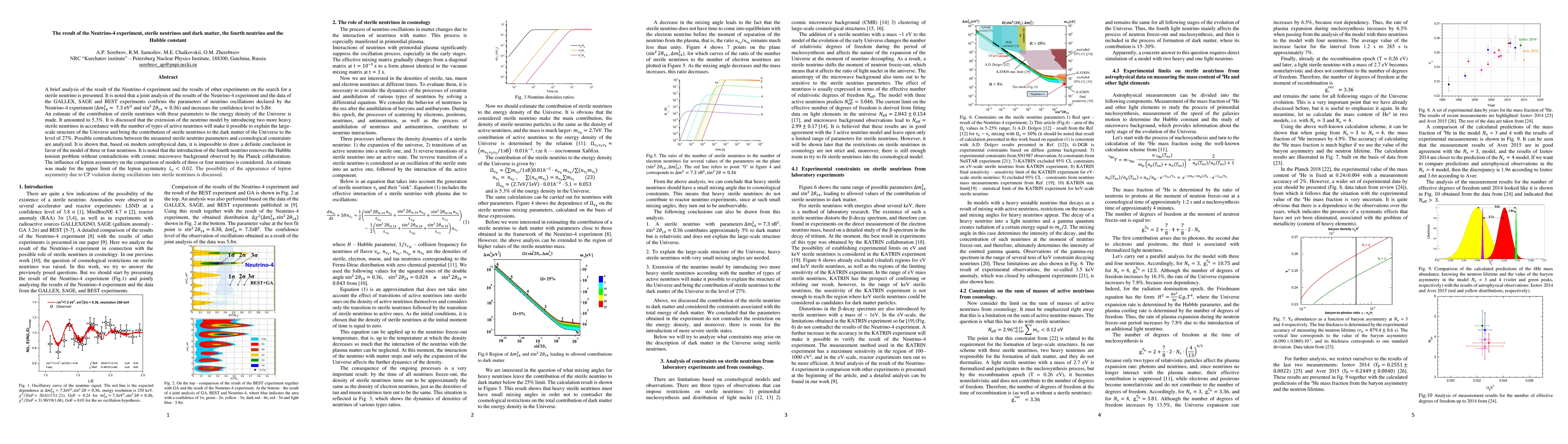 Thumbnail for The result of the Neutrino-4 experiment, sterile neutrinos and dark
  matter, the fourth neutrino and the Hubble constant