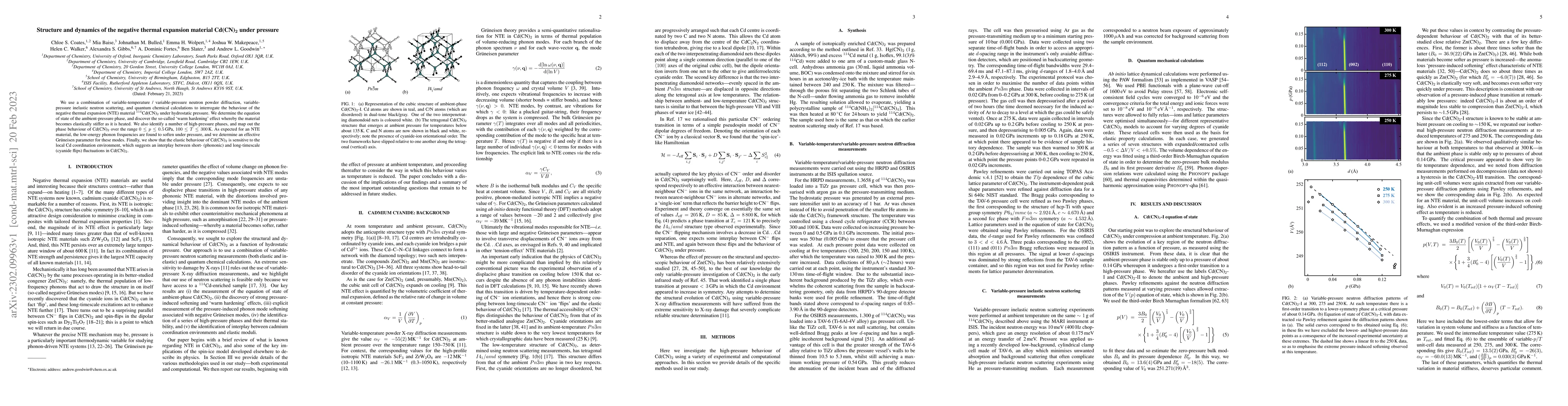 Thumbnail for Structure and dynamics of the negative thermal expansion material
  Cd(CN)$_2$ under pressure