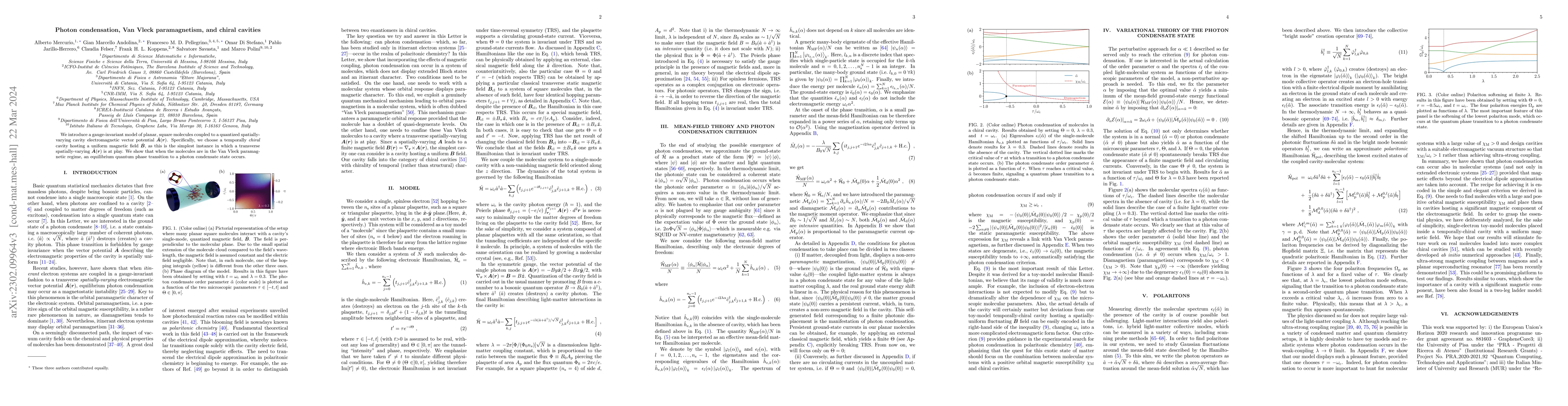 Thumbnail for Photon condensation, Van Vleck paramagnetism, and chiral cavities