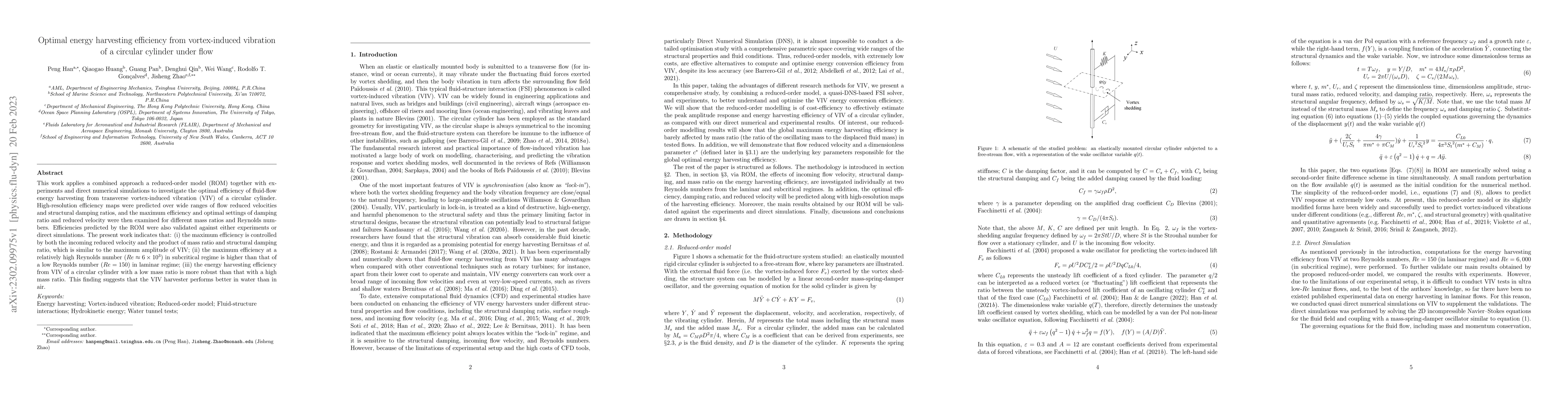 Thumbnail for Optimal energy harvesting efficiency from vortex-induced vibration of a
  circular cylinder under flow