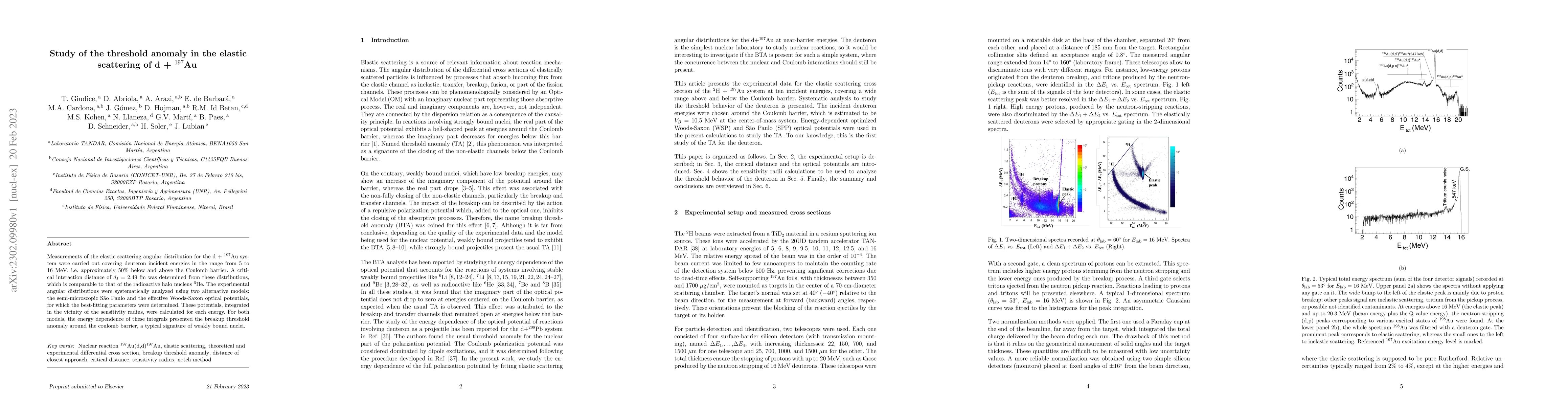 Thumbnail for Study of the threshold anomaly in the elastic scattering of d+$^{197}$Au