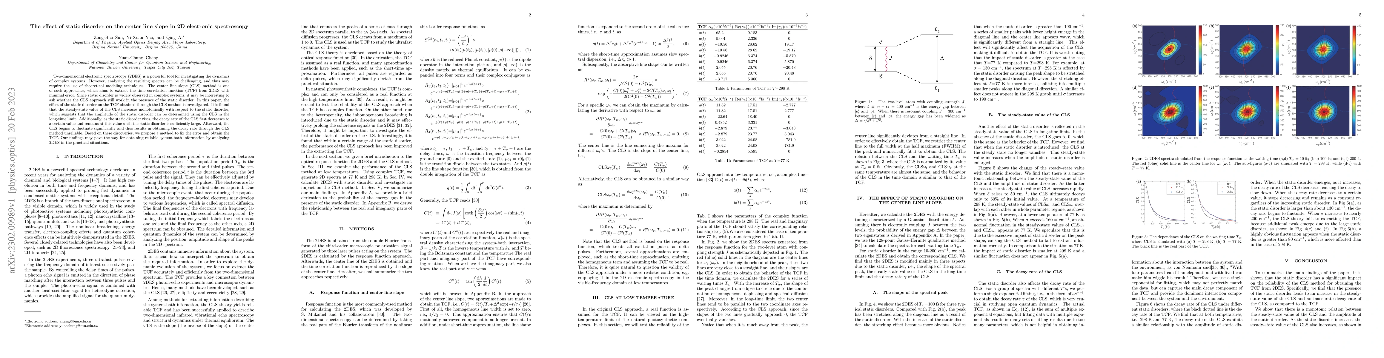 Thumbnail for The effect of static disorder on the center line slope in 2D electronic
  spectroscopy