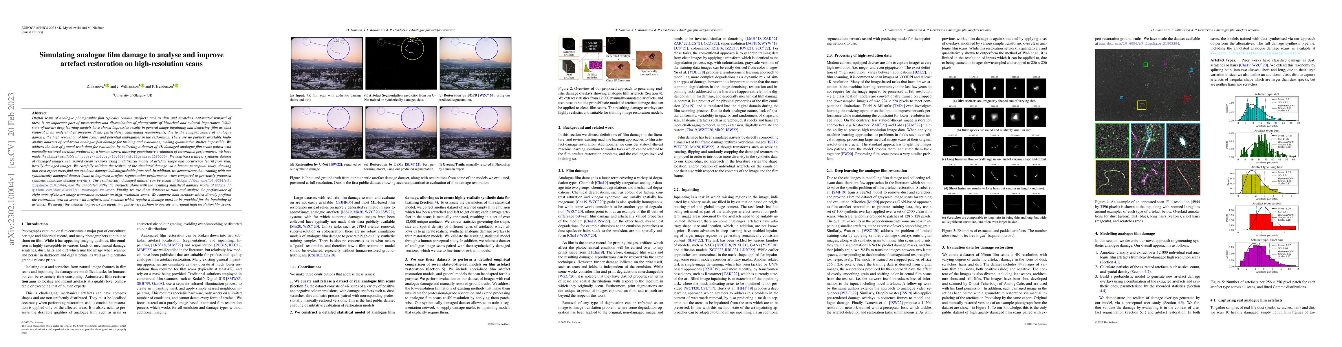 Thumbnail for Simulating analogue film damage to analyse and improve artefact
  restoration on high-resolution scans