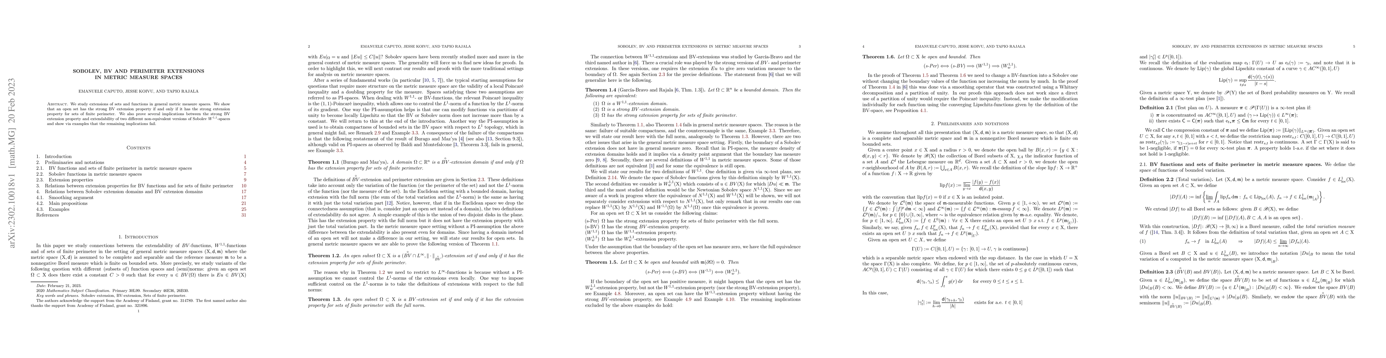Thumbnail for Sobolev, BV and perimeter extensions in metric measure spaces