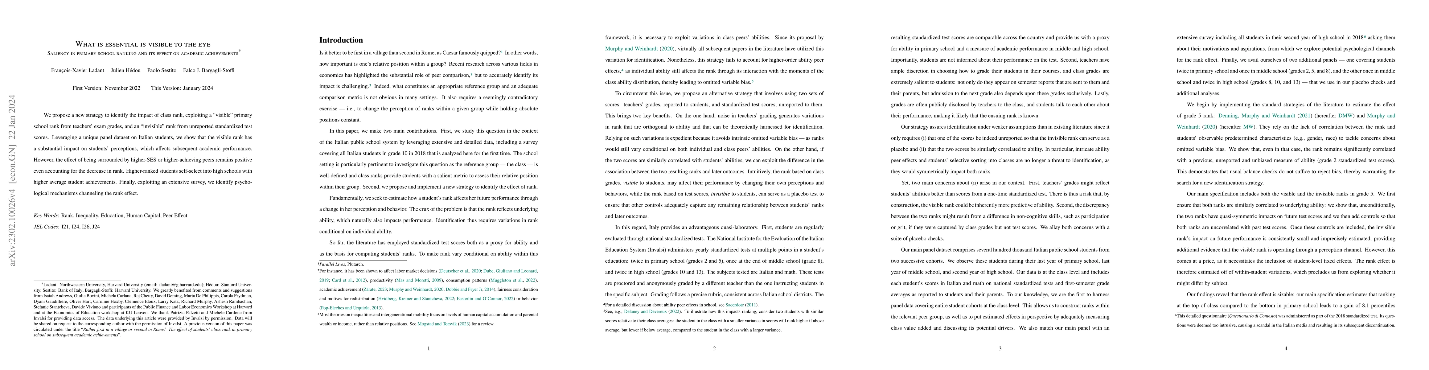 Thumbnail for What is essential is visible to the eye: Saliency in primary school
  ranking and its effect on academic achievements