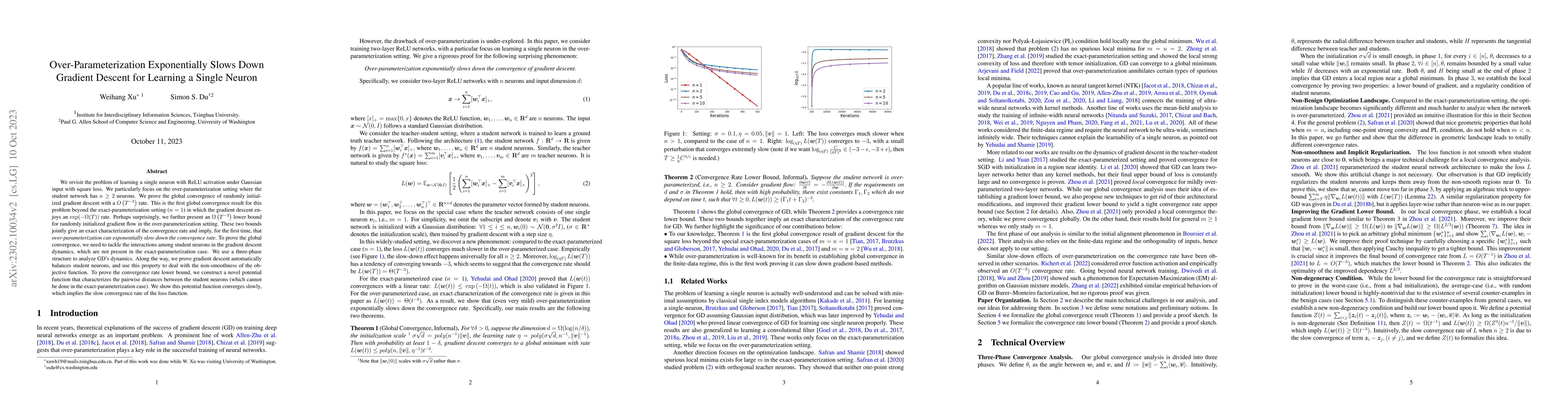 Thumbnail for Over-Parameterization Exponentially Slows Down Gradient Descent for
  Learning a Single Neuron