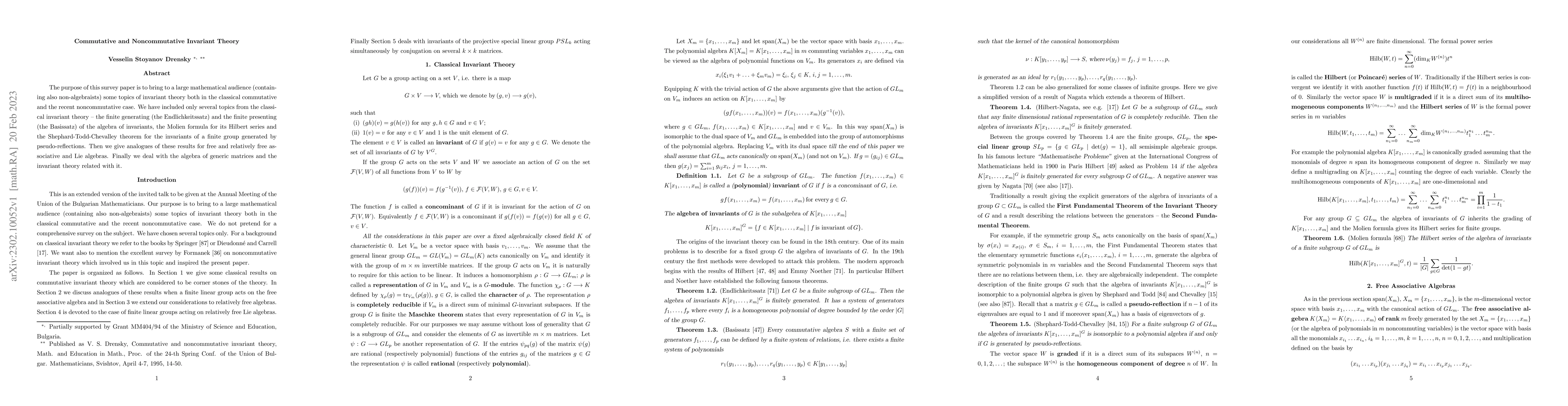 Thumbnail for Commutative and Noncommutative Invariant Theory
