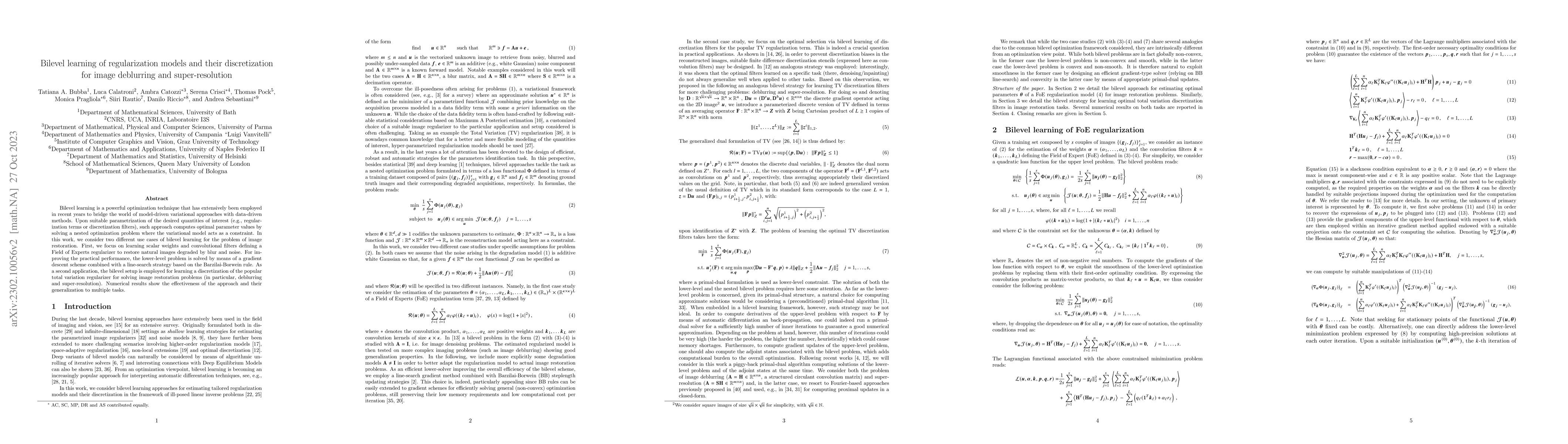 Thumbnail for Bilevel learning of regularization models and their discretization for
  image deblurring and super-resolution